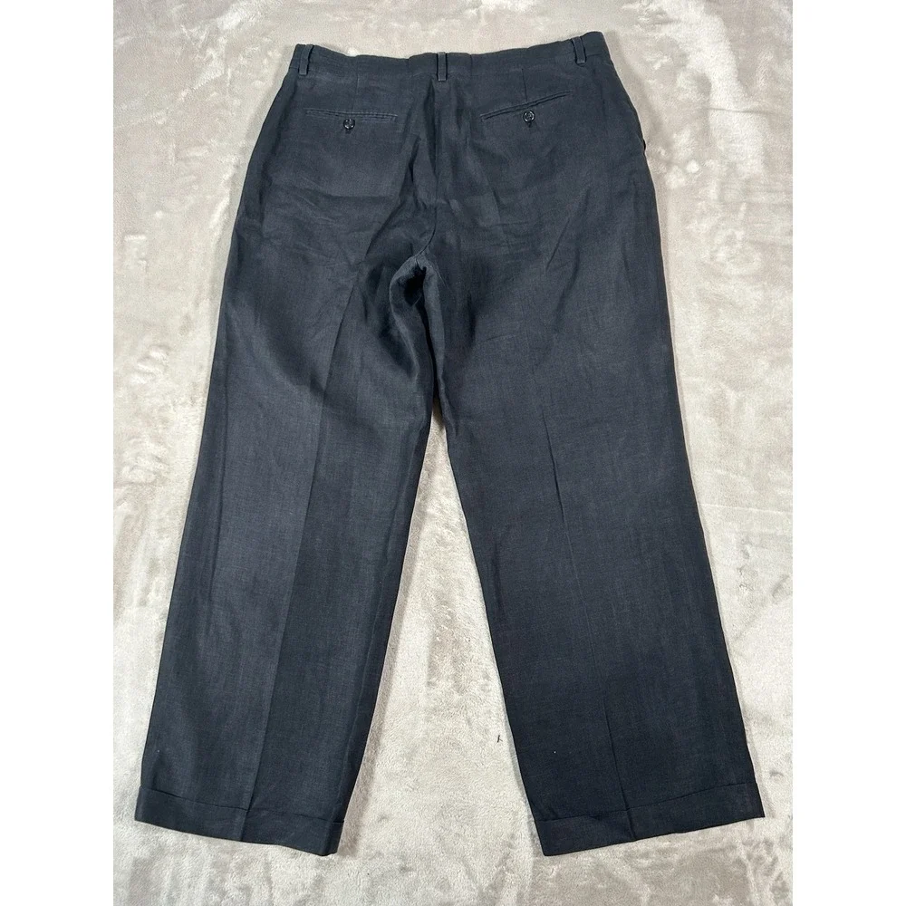 J. Crew Mens Vintage 100% Linen Pleated Cuffed Pants Black 36x30 Old Money
